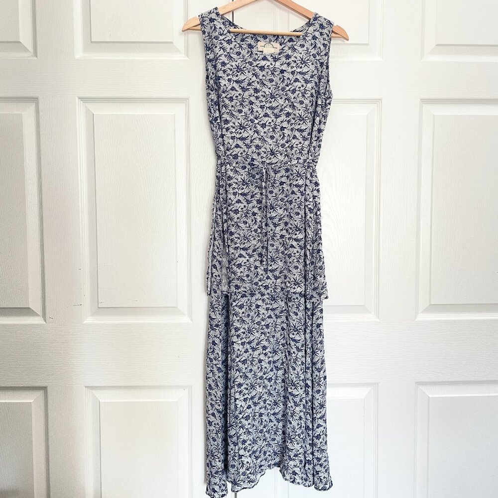 Vintage J.Jill LTD Maxi Dress Small Blue White Floral Sleeveless Rayon‎ USA Made